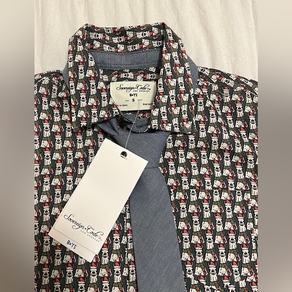 Sovereign Code Los Angeles 1917 Boys HOME ALONE Llama Design Dress Shirt & Tie 5 - Picture 2 of 8